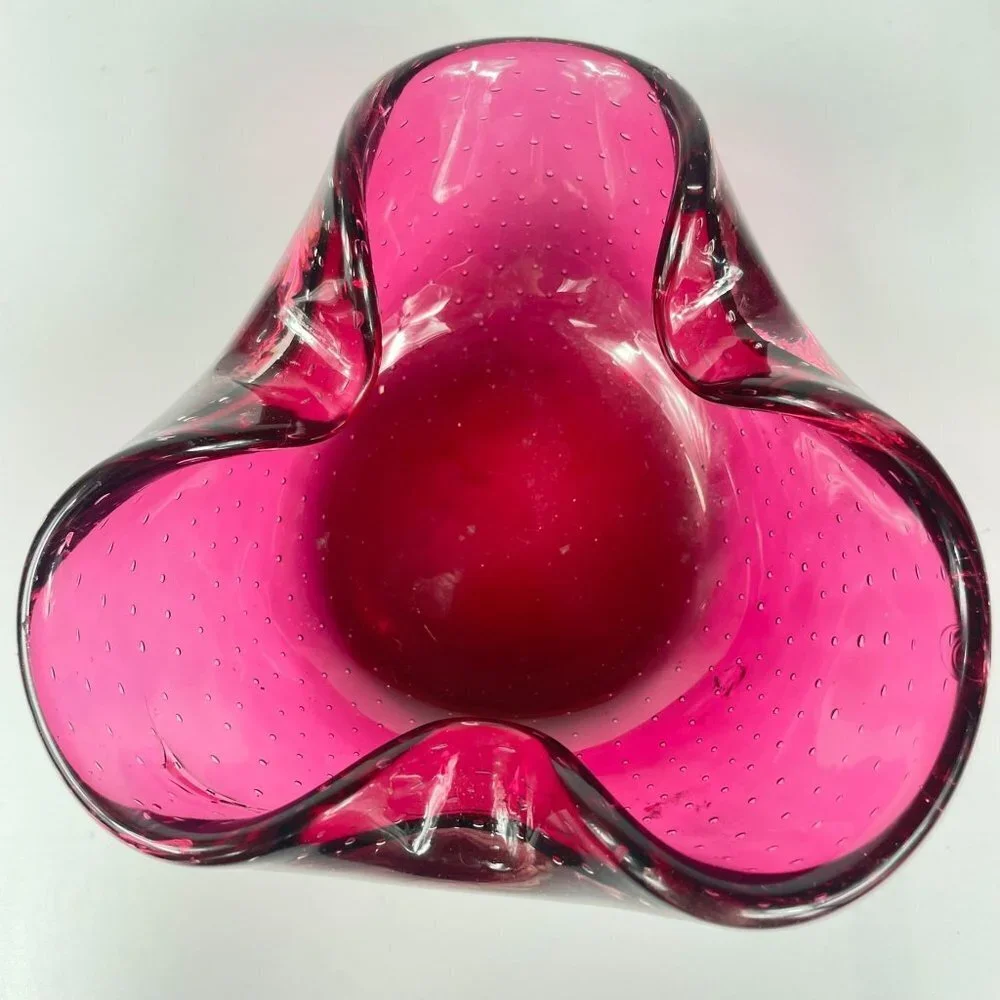 Cranberry Bullicante Art Glass Ashtray Bowl